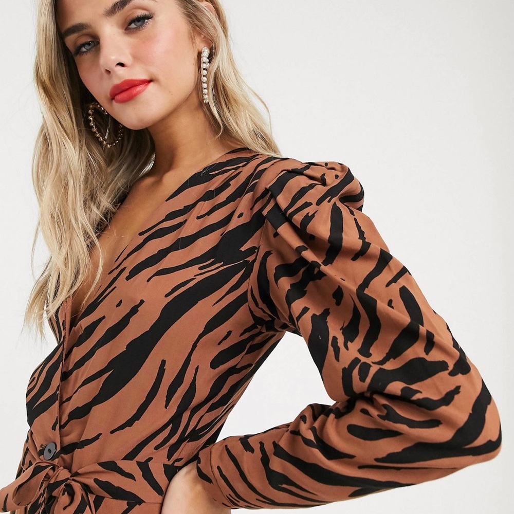 ASOS DESIGN tea jumpsuit in tiger print
